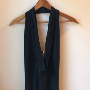 Sexy open back silky black dress